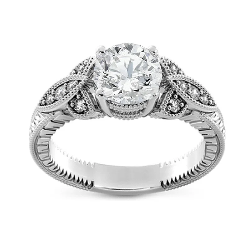 Ladies split-band engagement rings-Pompeii3 14k White Gold 1 1/10 Ct TDW Vintage Diamond Engagement Ring Clarity Enhanced