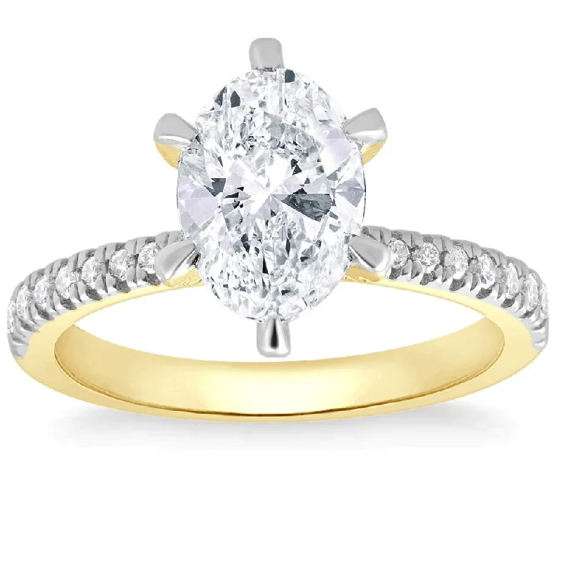 Ladies antique-inspired engagement rings-2.63Ct TW Certified Oval Diamond Engagement Gold Ring Side Halo Lab Grown