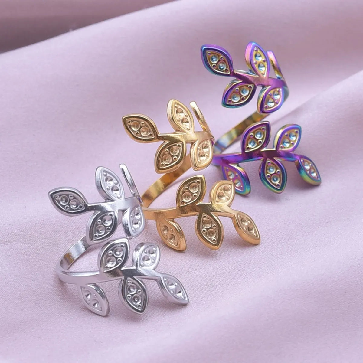 Ladies cushion-cut rings-Simple Style Leaves Stainless Steel Polishing Plating Open Rings