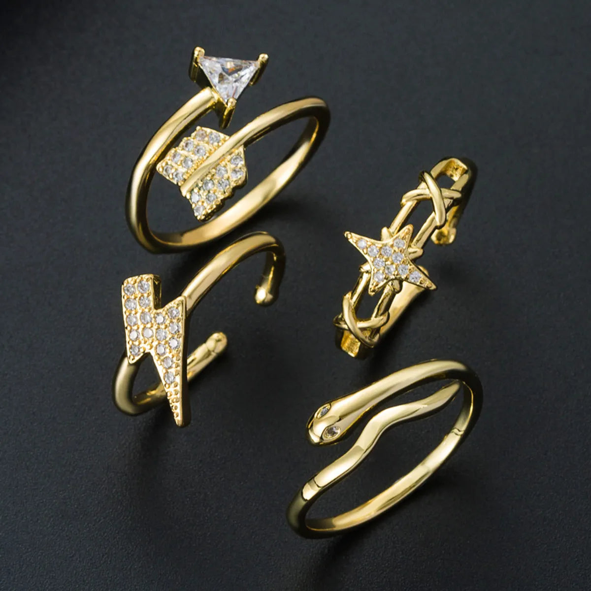 Ladies cross rings-European And American Niche Design Copper Gold-plated Micro-inlaid Geometric Ring Female