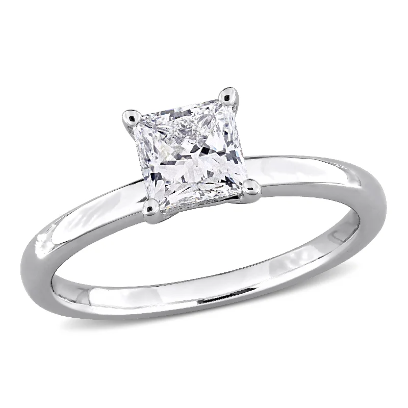 Ladies heart-shaped engagement rings-Created Forever by Miadora 1ct Princess-Cut Lab-Grown Diamond Solitaire Engagement Ring in 10k White Gold