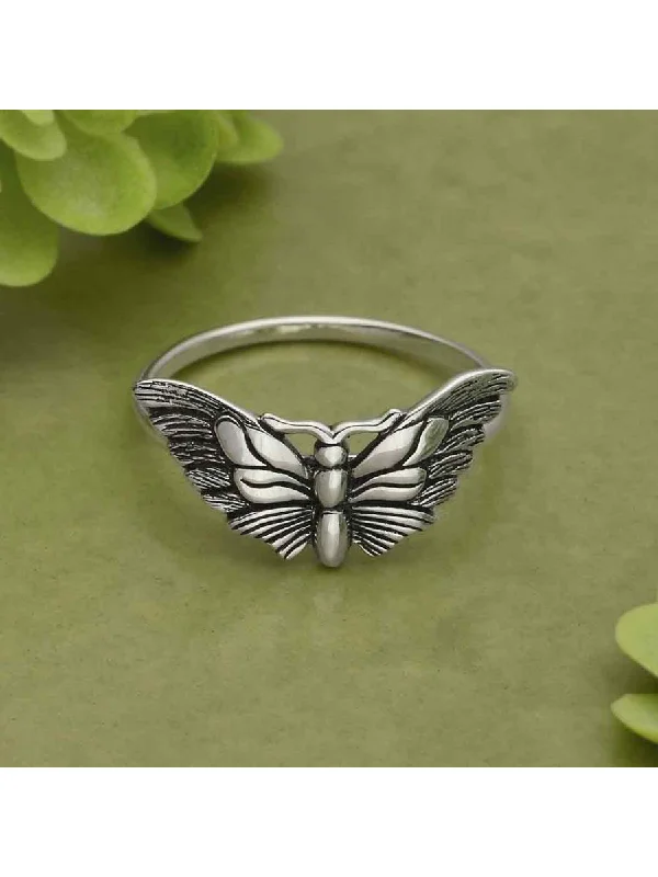 Ladies large stone rings-Detailed Moth Ring