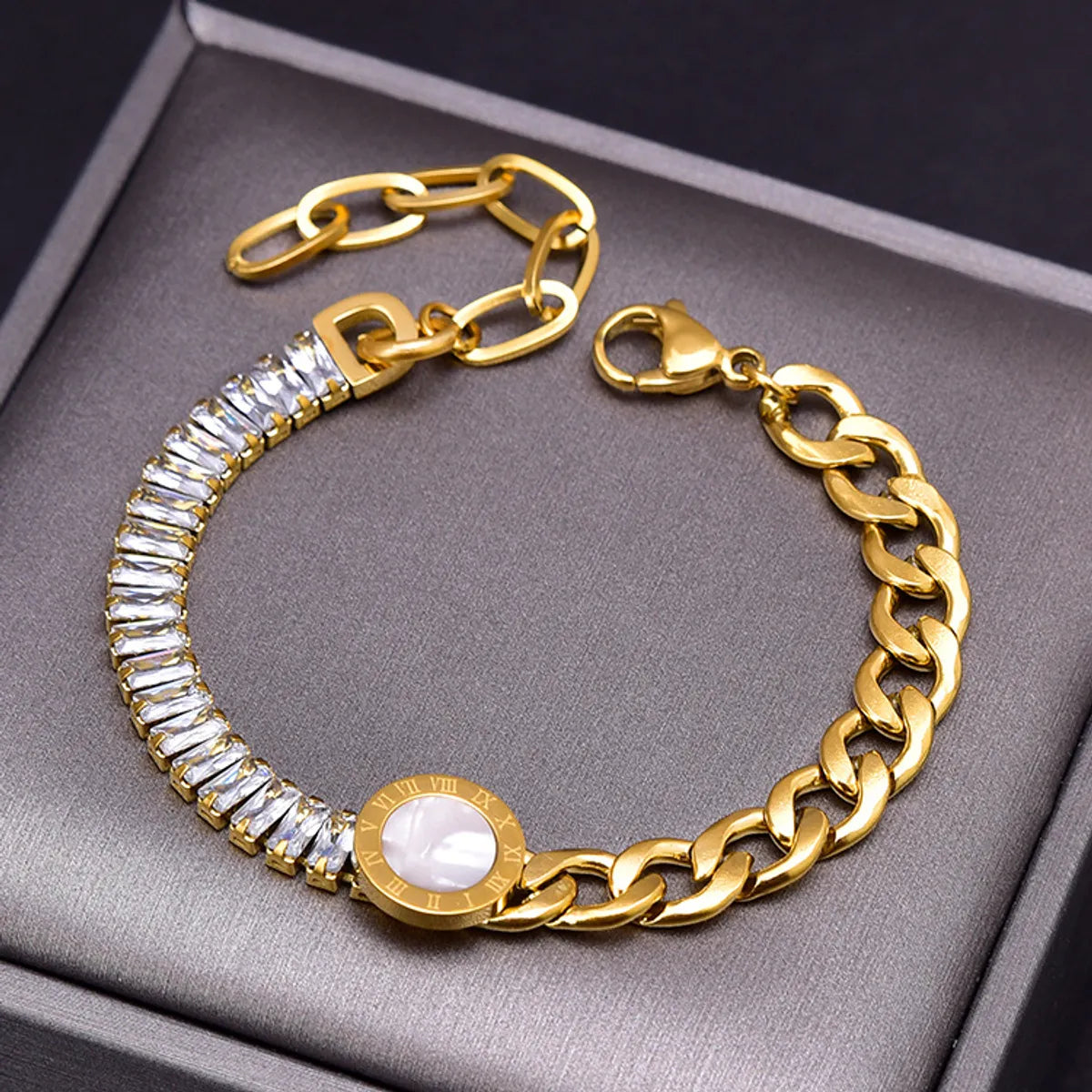 Ladies chunky gold bracelets-Fashion Round Titanium Steel Plating Inlay Shell Zircon Bracelets 1 Piece