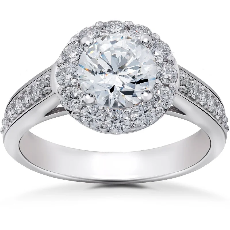 Ladies engagement rings with a vintage touch-14k White Gold 2ct TDW Halo Eco-Friendly Lab Grown Diamond Engagement Ring