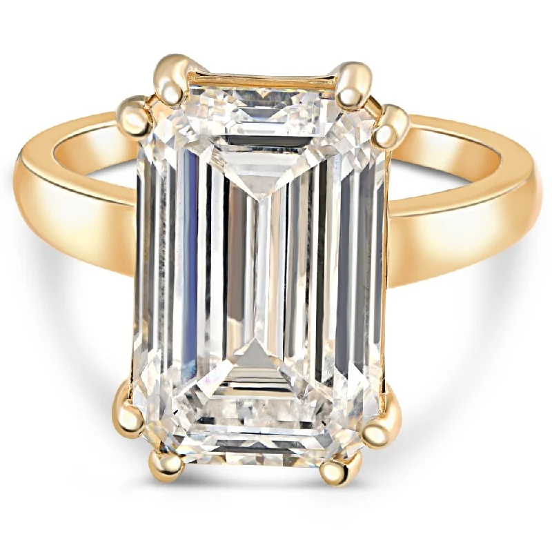 Ladies stackable engagement rings-Certified 10.00CT Emerald Cut Solitaire Diamond Engagement Ring Gold Lab Grown