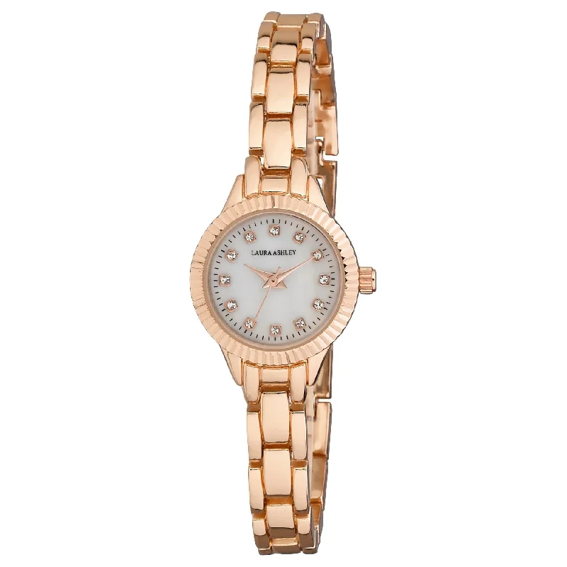 Ladies cuff bracelets-Laura Ashley Ladies LA31074RG Rose Gold Mini Bracelet With Coin Edge Bezel Link Womens Watch - One size - One size