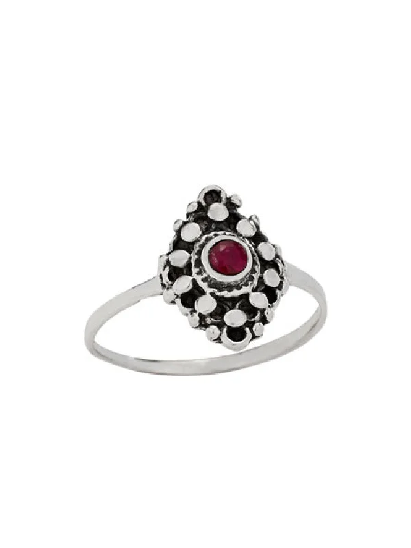 Ladies blue diamond rings-Dotted Ruby Shield Ring