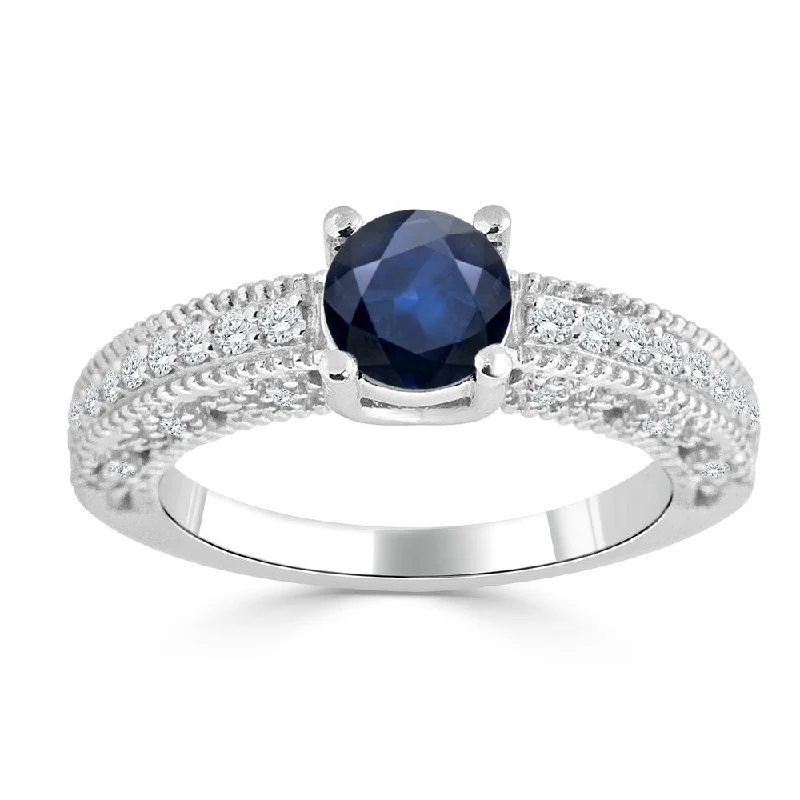 Ladies engagement rings with twisted diamonds-Auriya Vintage 3/4ct Blue Sapphire and 1/3ctw Diamond Engagement Ring 14K Gold