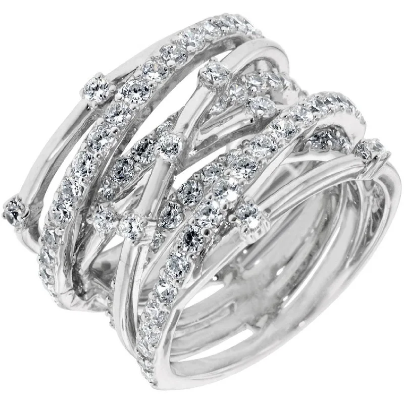 Ladies two-tone rings-CRISLU CZ Entwined Ring Sterling Silver Platinum