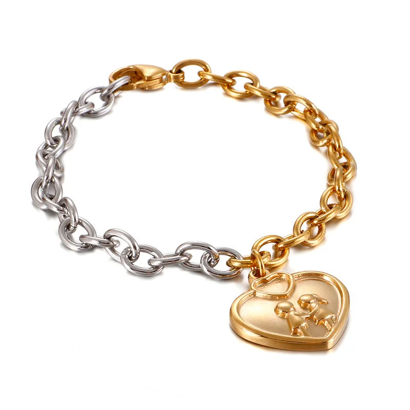 Ladies statement bracelets-European And American Fashion Heart Couple Holding Hands Pendant Stainless Steel Bracelet