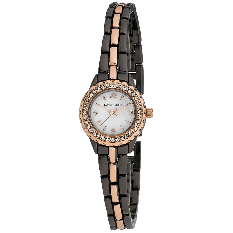 Ladies pearl and diamond bracelets-Laura Ashley Women's Mini Link Crystal Bezel Bracelet Watch 26mm - 3 Colors Available