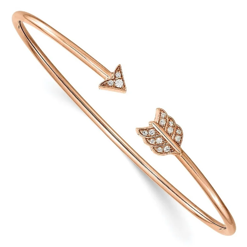 Ladies wedding bracelets-Curata 14k Rose Gold Diamond Arrow Cuff Stackable Bangle Bracelet