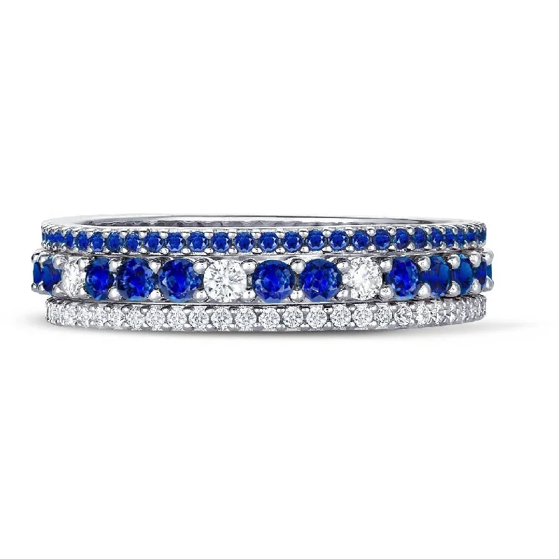 Ladies wedding band rings-CRISLU Sapphire CZ  and Clear Stunning Stacks Ring Set