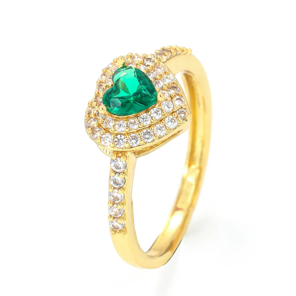 Ladies emerald rings-Fashion Heart Shape Copper Rings Plating Inlay Zircon Copper Rings