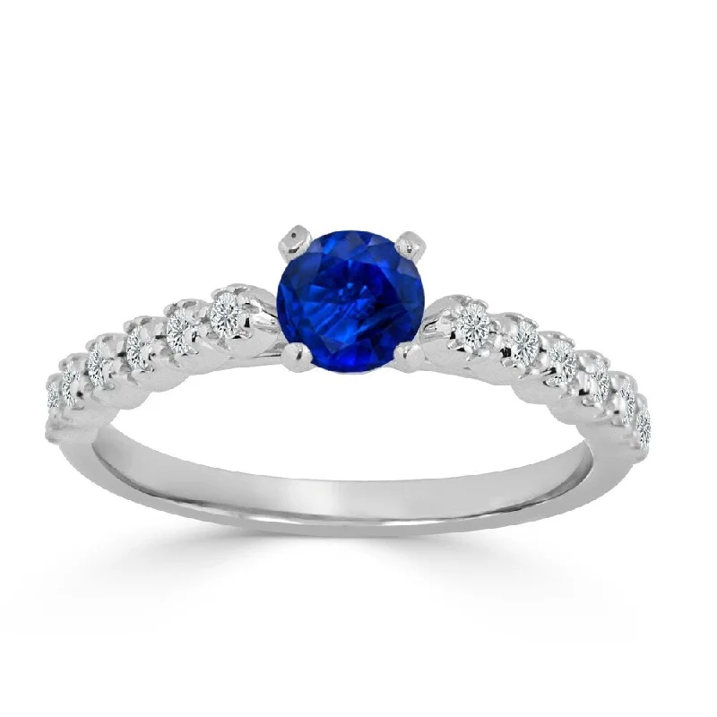 Ladies engagement rings with blue diamonds-Auriya 2/5ct Blue Sapphire and 1/5ctw Round Diamond Engagement Ring 14K Gold