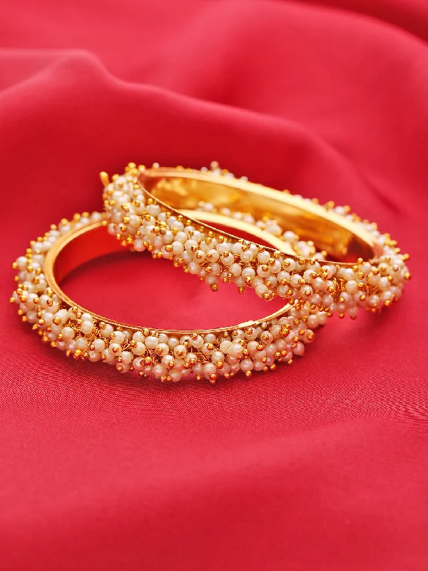 Ladies designer bracelets-Priyaasi Women Set Of 2 Gold-Plated Pearls Studded Bangles