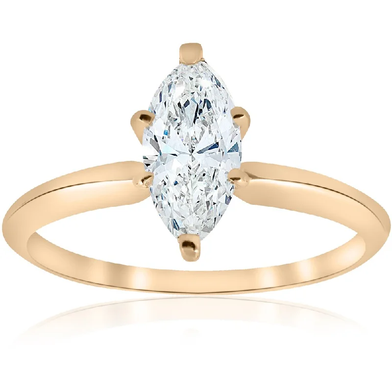 Ladies vintage-inspired diamond engagement rings-14k Yellow Gold 1ct TDW Marquise White Diamond Clarity Enhanced Engagement Ring