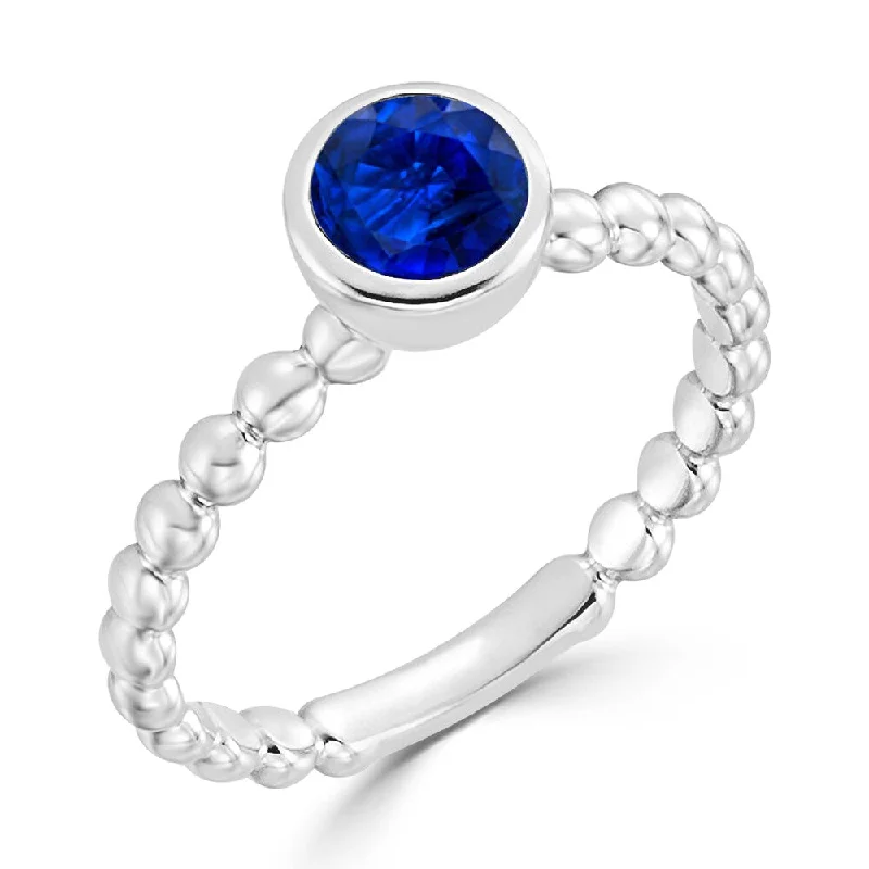 Ladies custom-designed engagement rings-Auriya Stackable 4/5ctw Bezel Set Solitaire Blue Sapphire Engagement Ring