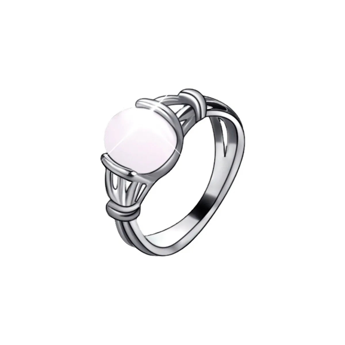 Ladies rose gold rings-Fashion Opal Silver Polished Face Around Ring