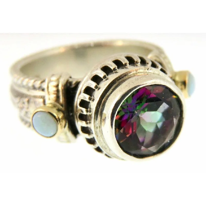 Ladies modern gold rings-REVE Jewelry Mystic Stone & Opal  Ring -Sterling Silver & 14kt Gold