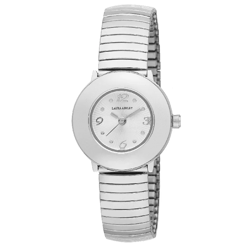 Ladies handmade bracelets-Laura Ashley Women's Silver Round Case Mini Expandable Bracelet Watch - One size - One size