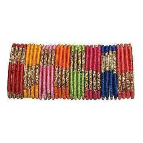 Ladies gold bracelets-Beautiful Designer Multicolour Silk Thread Bangles Set