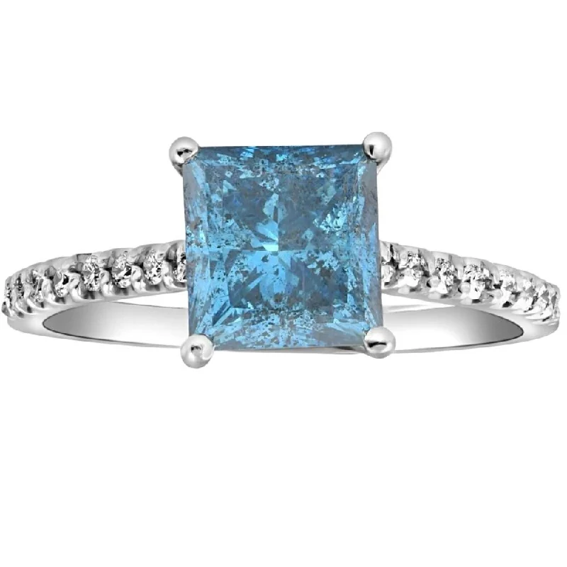 Ladies wedding engagement rings-3Ct Blue Princess Cut Diamond Engagement Ring in White Gold