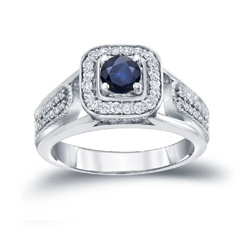 Ladies rose gold engagement rings-14k Gold 1/6ct Blue Sapphire and 1/3ct TDW Diamond Engagement Ring