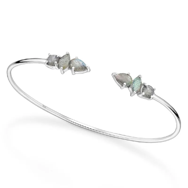 Ladies gemstone bracelets-Sterling Silver Labradorite Geometric Cuff Bracelet