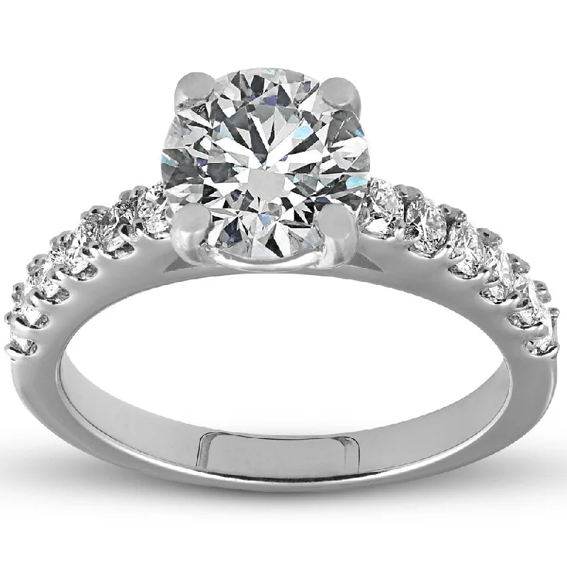 Ladies engagement rings with color stones-Pompeii3 14k White Gold 2.10 ct TDW Diamond Round Solitaire Engagement Ring Clarity Enhanced (G-H,SI1-SI2)