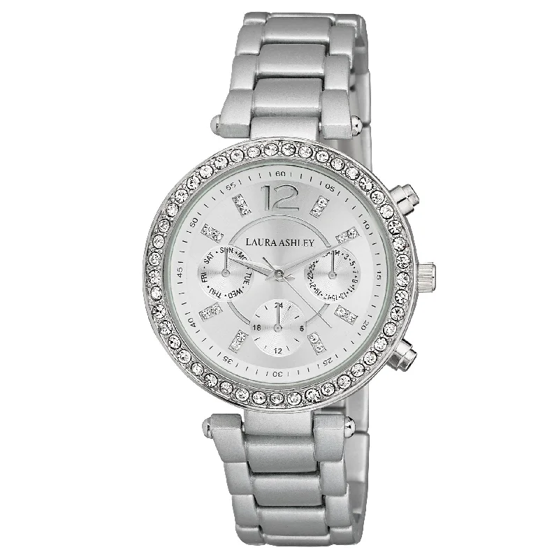 Ladies designer bangles-Laura Ashley Ladies Silver Faux Chrono Matte Bracelet Watch - One size - One size