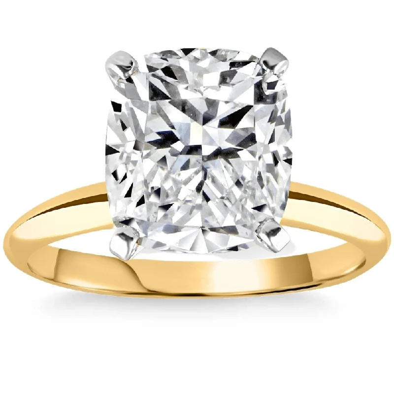 Ladies engagement rings with a vintage touch-5Ct Two Tone Certified Lab Grown Cushion Diamond Engagement Ring