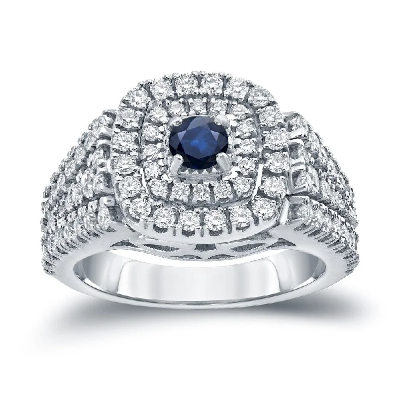 Ladies wedding and engagement rings set-Auriya 1/4ct Round Blue Sapphire and 1ct TDW Diamond Halo Engagement Ring 14k Gold