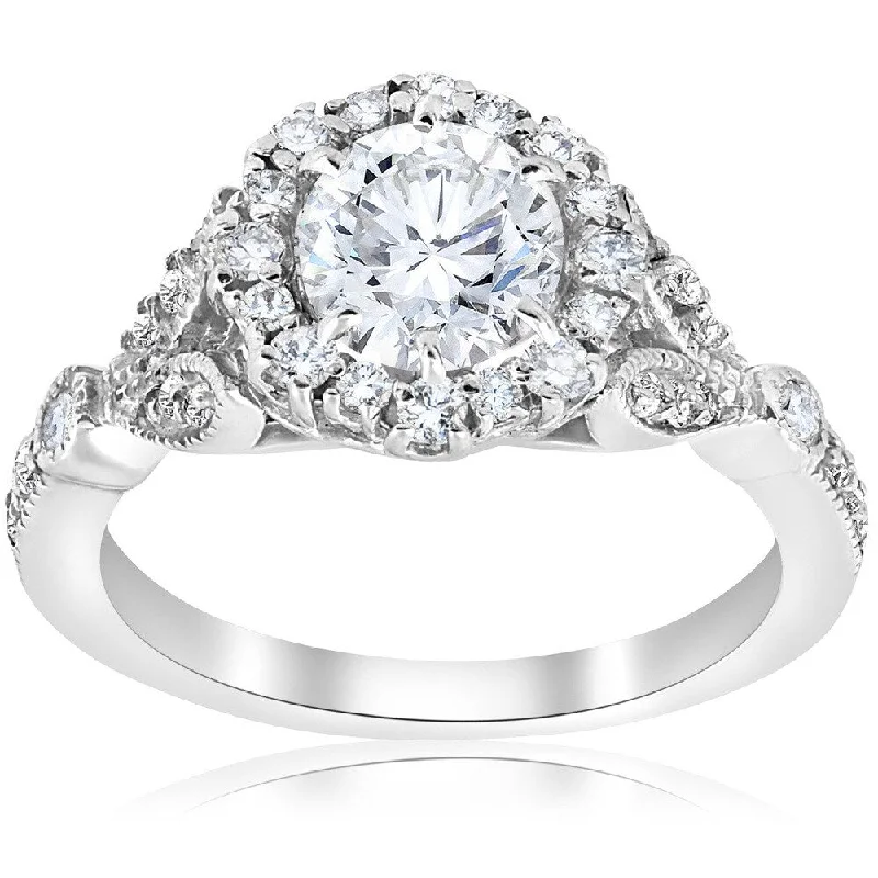 Ladies heirloom engagement rings-14k White Gold 1 3/8 ct TDW Diamond Clarity Enhanced Vintage Halo Engagement Ring