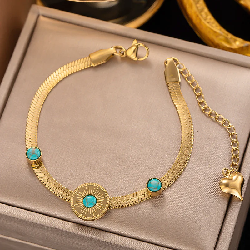 Jye2045 Bracelet Gold round Turquoise Knife Chain