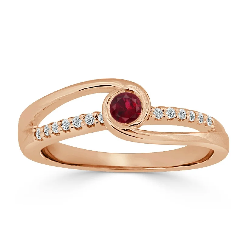 Ladies simple diamond engagement rings-Auriya 14k Gold 1/8ct Modern Red Ruby and Diamond Engagement Ring 1/8ctw