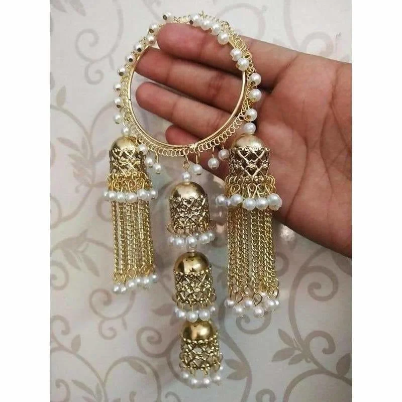 Ladies stylish bracelets-MS Fashion India Stylish Hanging Bangles With Jhumkas, Chains And Pearls