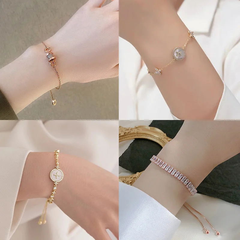 Ladies braided bracelets-Fashion Round Flower Butterfly Copper Inlay Shell Zircon Bracelets