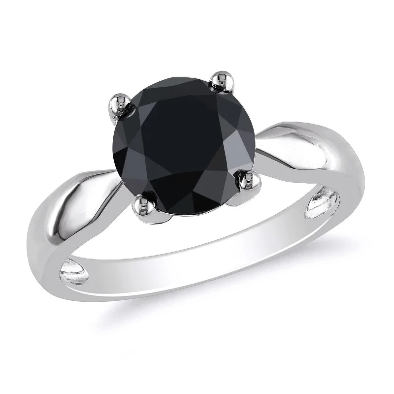 Ladies engagement rings with sapphires-Miadora 3ct TW Black Diamond Solitaire Engagement Ring in 10k White Gold