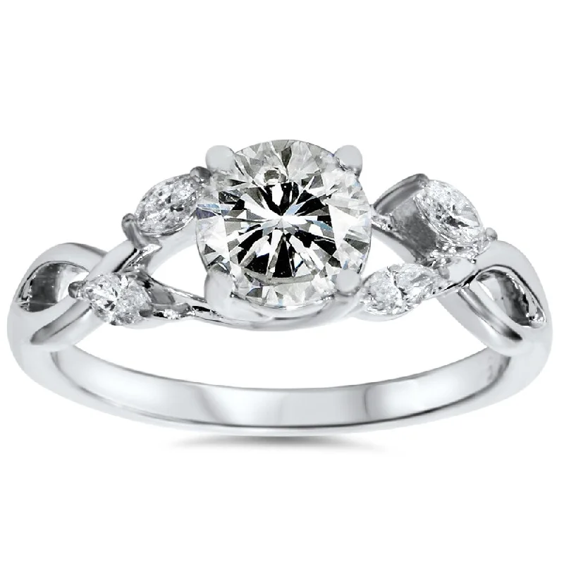 Ladies white gold engagement rings-Eco-friendly 14k White Gold 1.32 ct TDW Lab-grown Diamond Vintage Engagement Ring