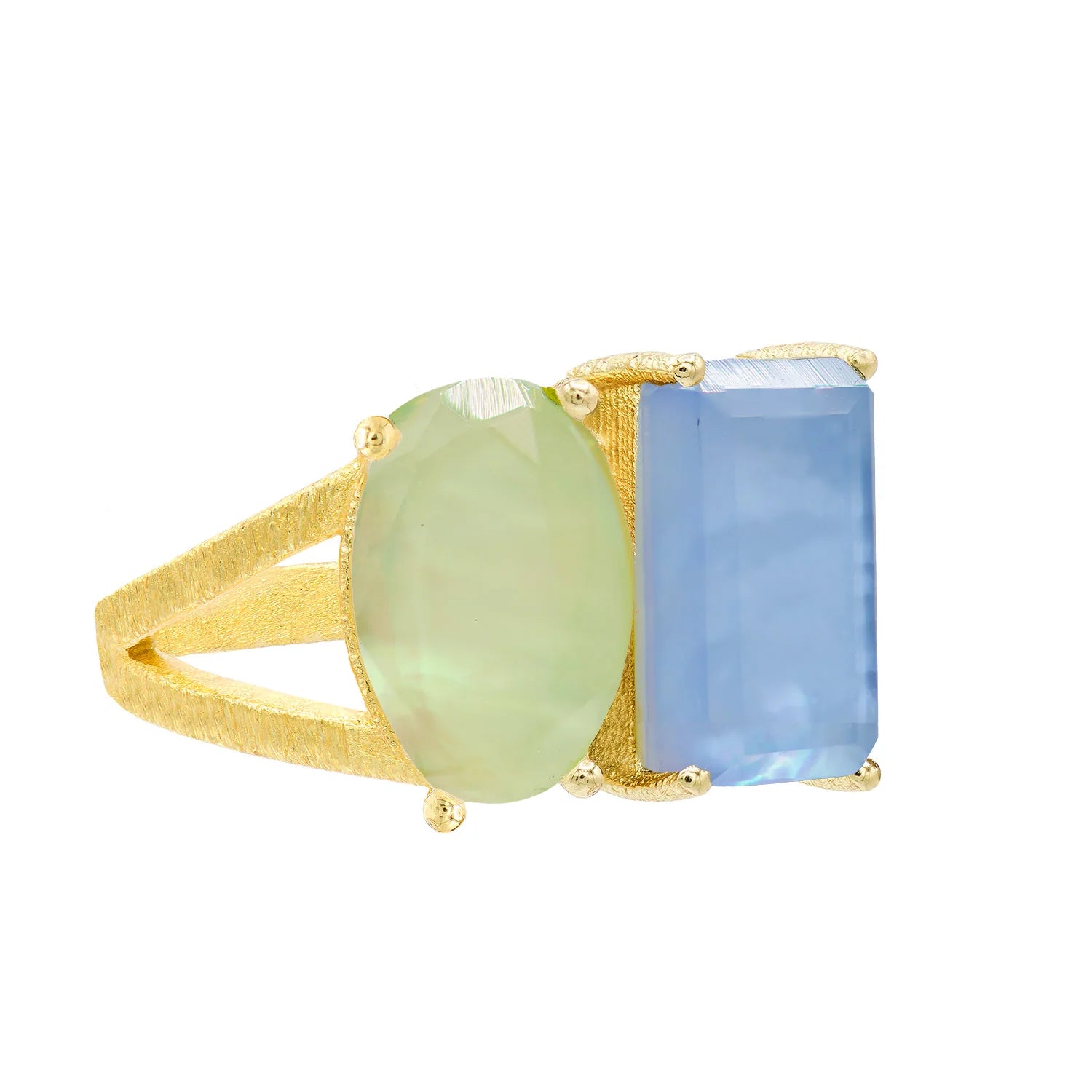 Ladies minimalist rings-Marcia Moran Moreda Statement Ring with Double Stone - Tanzanite & Green Amy