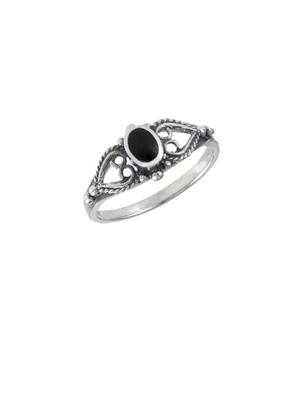 Ladies multi-stone rings-Onyx and Hearts Ring