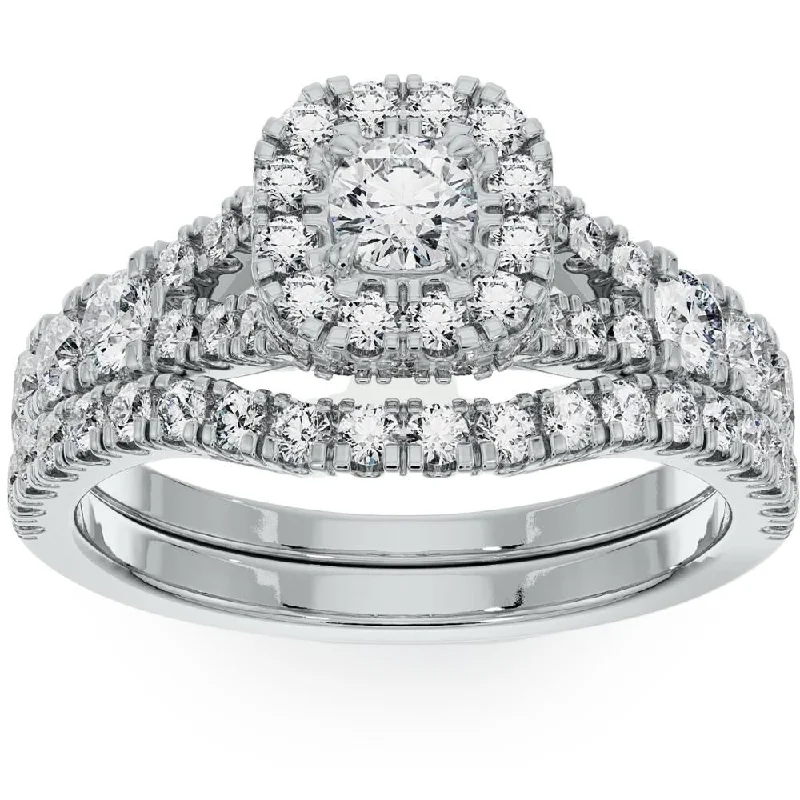 Ladies solitaire engagement rings-VS 1 1/4Ct Lab Grown Diamond Engagement Wedding Ring Set in White or Yellow Gold