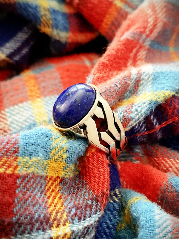 Ladies adjustable rings-Braided Lapis Cabochon Ring