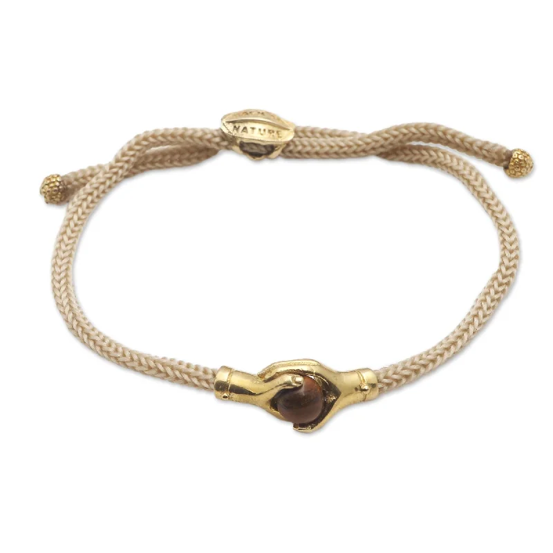 Ladies bridal bracelets-Novica Handmade Golden Handshake Brass And Tiger'S Eye Unity Bracelet