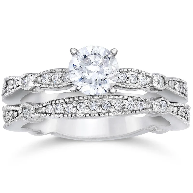 Ladies platinum engagement rings-14k White Gold 7/8ct TDW Diamond Vintage Engagement Wedding Ring