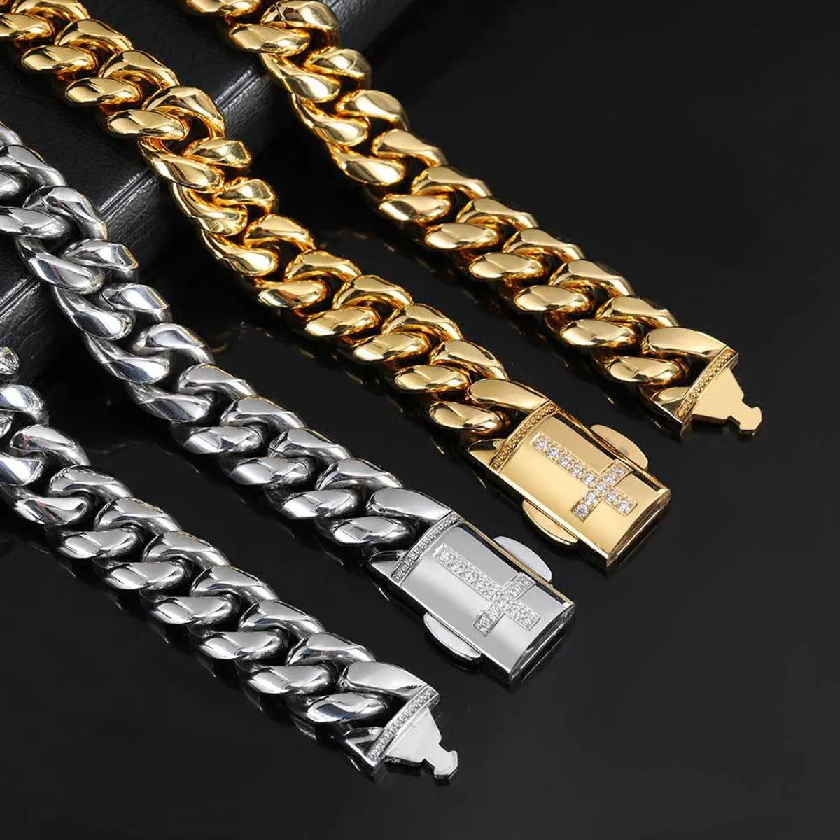 Ladies precious stone bracelets-1 Piece Hip-hop Solid Color Stainless Steel Plating Bracelets Necklace