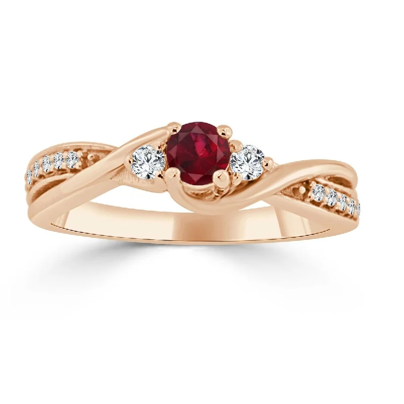 Ladies three-stone engagement rings-Auriya 14k Gold 1/5ct Red Ruby 3-Stone Diamond Engagement Ring 1/6cttw (H-I, I1-I2)