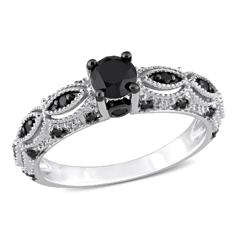 Ladies vintage-style engagement rings-Miadora 5/8ct TW Black Diamond Engagement Ring in 10k White Gold