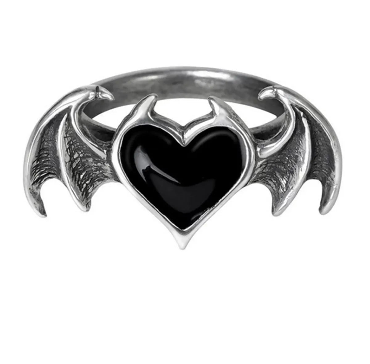 Ladies two-stone rings-Retro Heart Shape Wings Alloy Plating Ancient Silver-plated Women's Rings